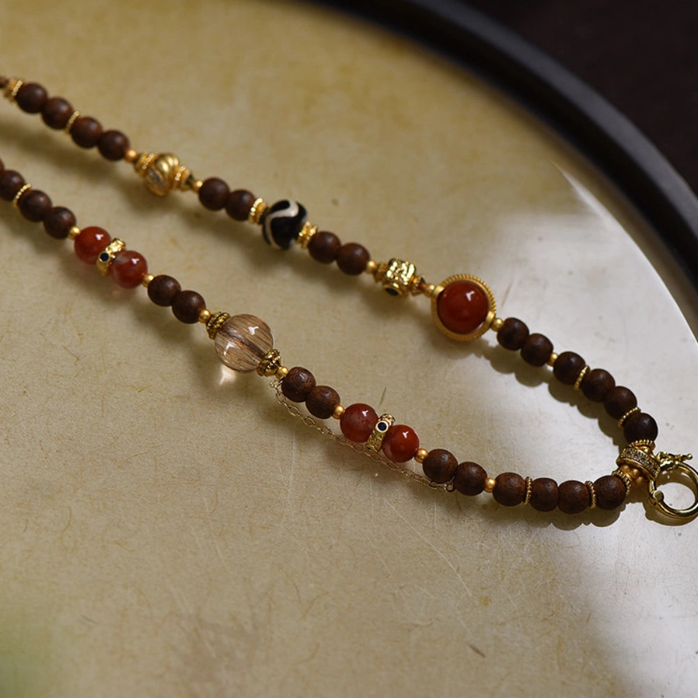 Mulstio Sandalwood Energy Pendant Chain Handwoven Carnelian Necklace Modern Women Empowerment Cord