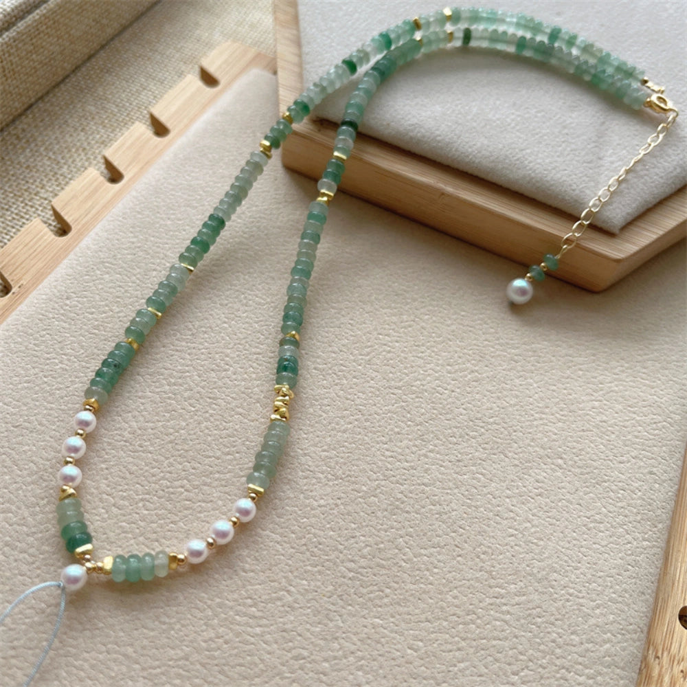 Beaded Choker Necklace Green Aventurine Abacus Beads Abundance Empowerment Jewelry