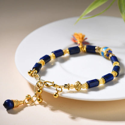 Lapis Lazuli Empowerment Bracelet with Cloisonné Charm for Career Success and Inner Wisdom