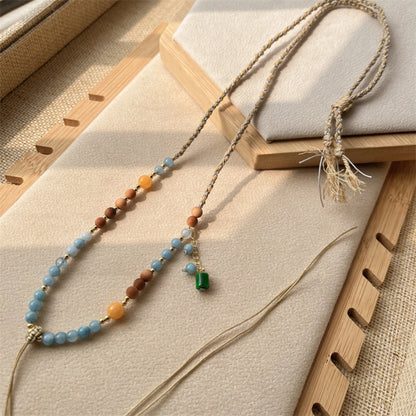 Mulstio Aquamarine Chalcedony Cord Necklace Empowering Protection Talisman