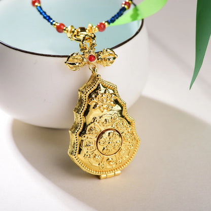 Handcrafted Nanred Agate Healing Necklace - Neo-Chinese Thangka Pendant for Spiritual Protection & Empowerment