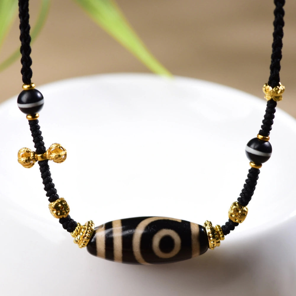 Three Eye Dzi Bead Necklace Agate Talisman for Spiritual Empowerment