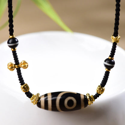 Three Eye Dzi Bead Necklace Agate Talisman for Spiritual Empowerment