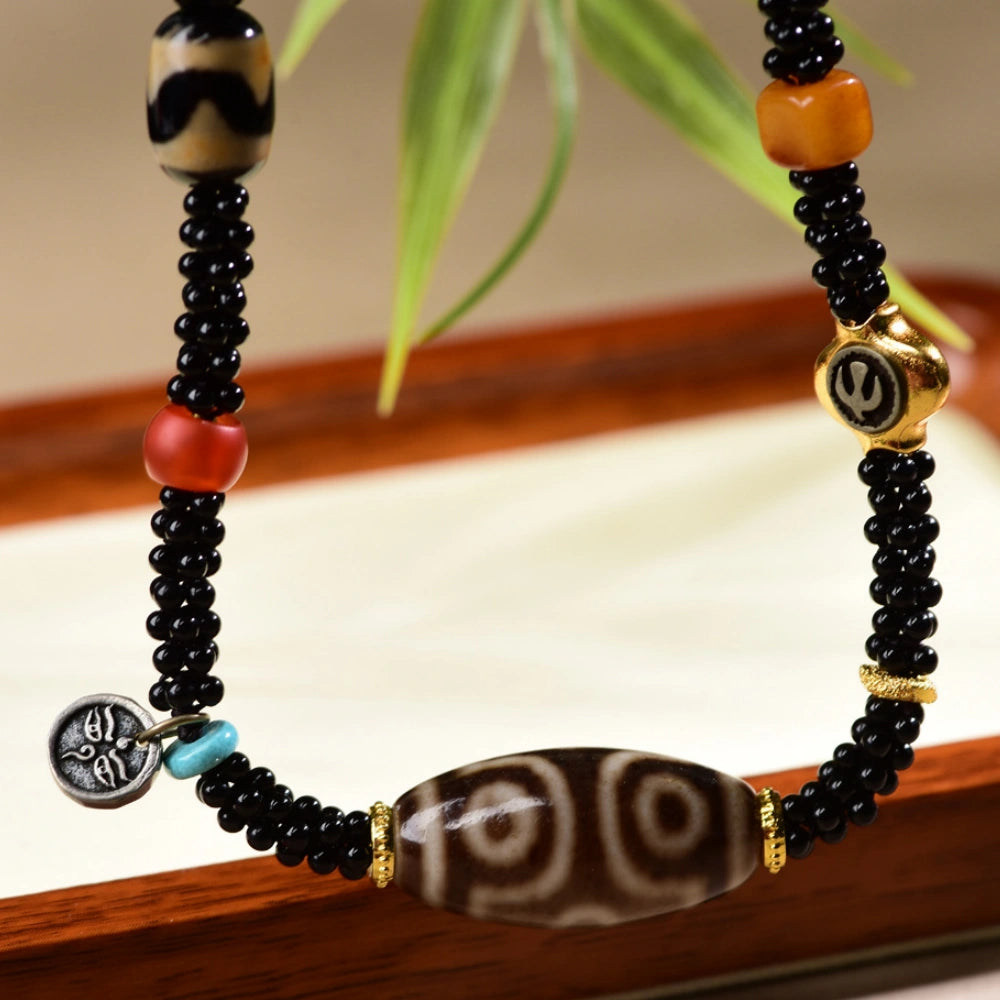 Nine Eye Dzi Bead Agate Necklace Handcrafted Empowering Spiritual Jewelry