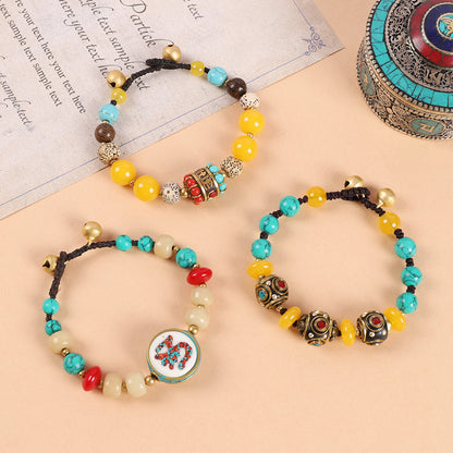 Handmade Bohemian Amulet Bracelet with Natural Turquoise & Obsidian - Mulstio Spiritual Jewelry