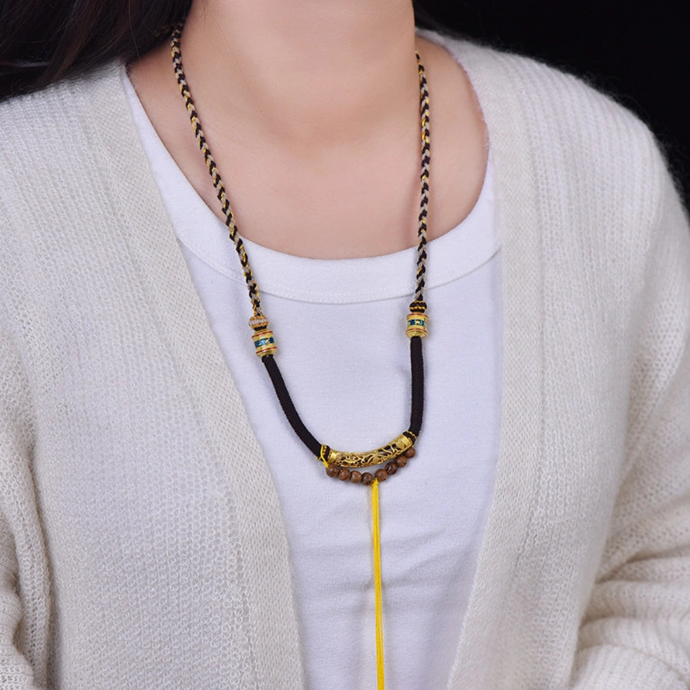 Handmade Tibetan Braided Necklace Cord Cotton Thread Amulet Holder for Inner Peace Empowerment