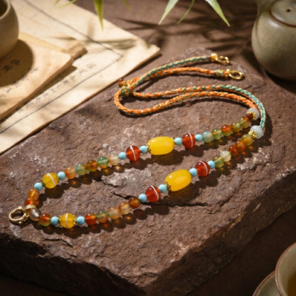 Handcrafted Agate Bead Necklace Protection Amulet Chain Empowerment Jewelry
