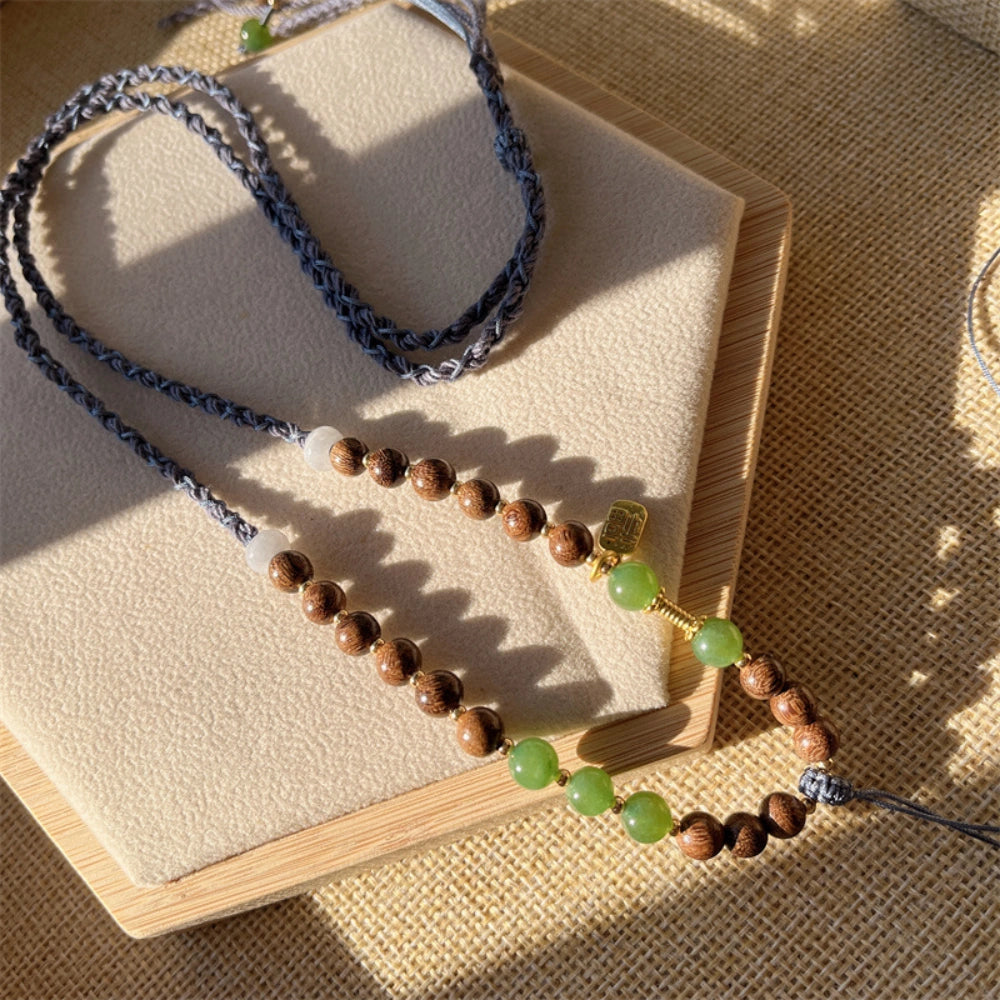 Mulstio Jade Crystal Pendant Cord Adjustable Handwoven Sandalwood Empowerment Necklace Rope