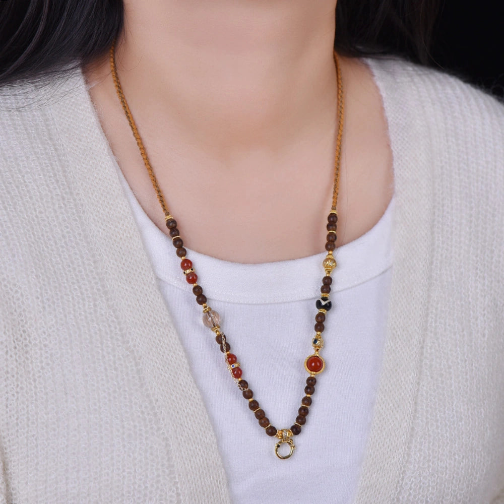 Mulstio Sandalwood Energy Pendant Chain Handwoven Carnelian Necklace Modern Women Empowerment Cord