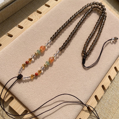 Smoky Quartz Crystal Beaded Necklace Cord Protection Amulet Handwoven Gemstone Pendant Chain for Grounding Manifestation