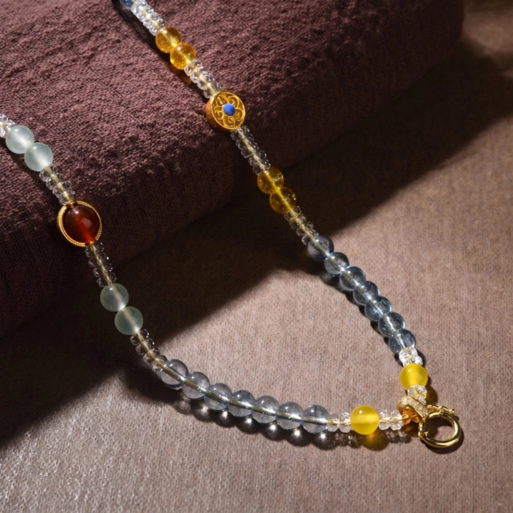 Mystic Aura Beaded Necklace Simulated Aquamarine Crystal Empowered Energy Jewelry