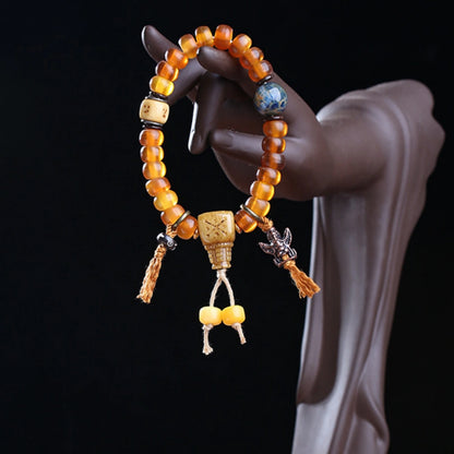 Tibetan Style Weathered Sheep Horn Bracelet Beaded Empowerment Jewelry