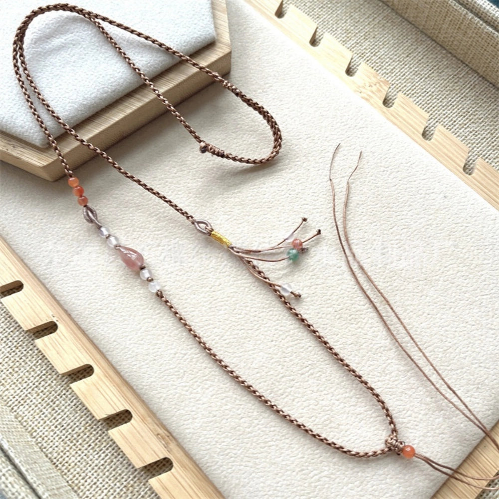 Mulstio Nanhong Agate Teardrop Energy Necklace Hand Woven Spiritual Healing Amulet Cord