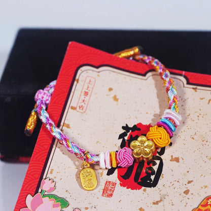 Oriental Knot of Destiny Bracelet - Handcrafted Five-Element Weave with Ancient Gold Charm