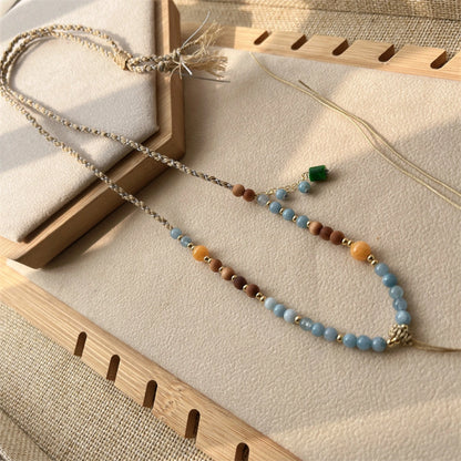 Mulstio Aquamarine Chalcedony Cord Necklace Empowering Protection Talisman