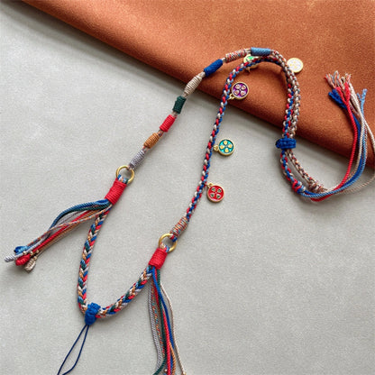 Mulstio Five Wealth Gods Tibetan Woven Necklace Cord Empowering Spiritual Multi Color Amulet Pendant Rope