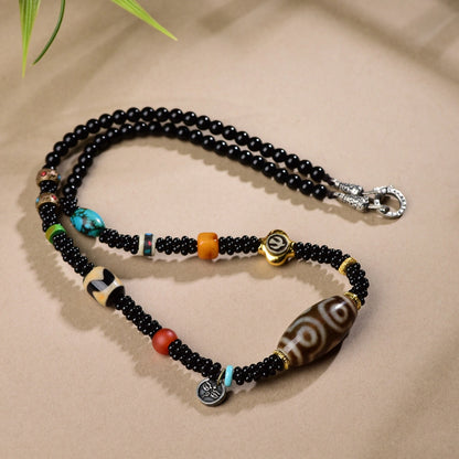 Nine Eye Dzi Bead Agate Necklace Handcrafted Empowering Spiritual Jewelry