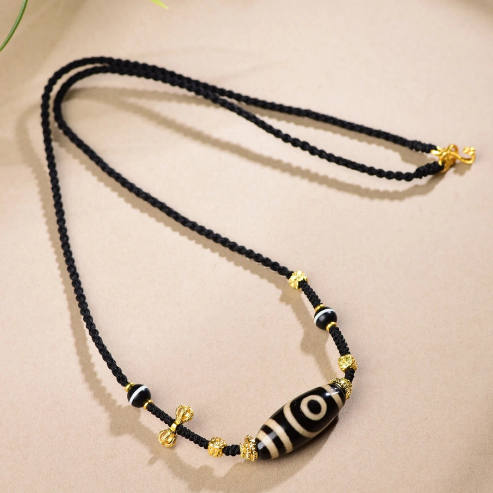 Three Eye Dzi Bead Necklace Agate Talisman for Spiritual Empowerment