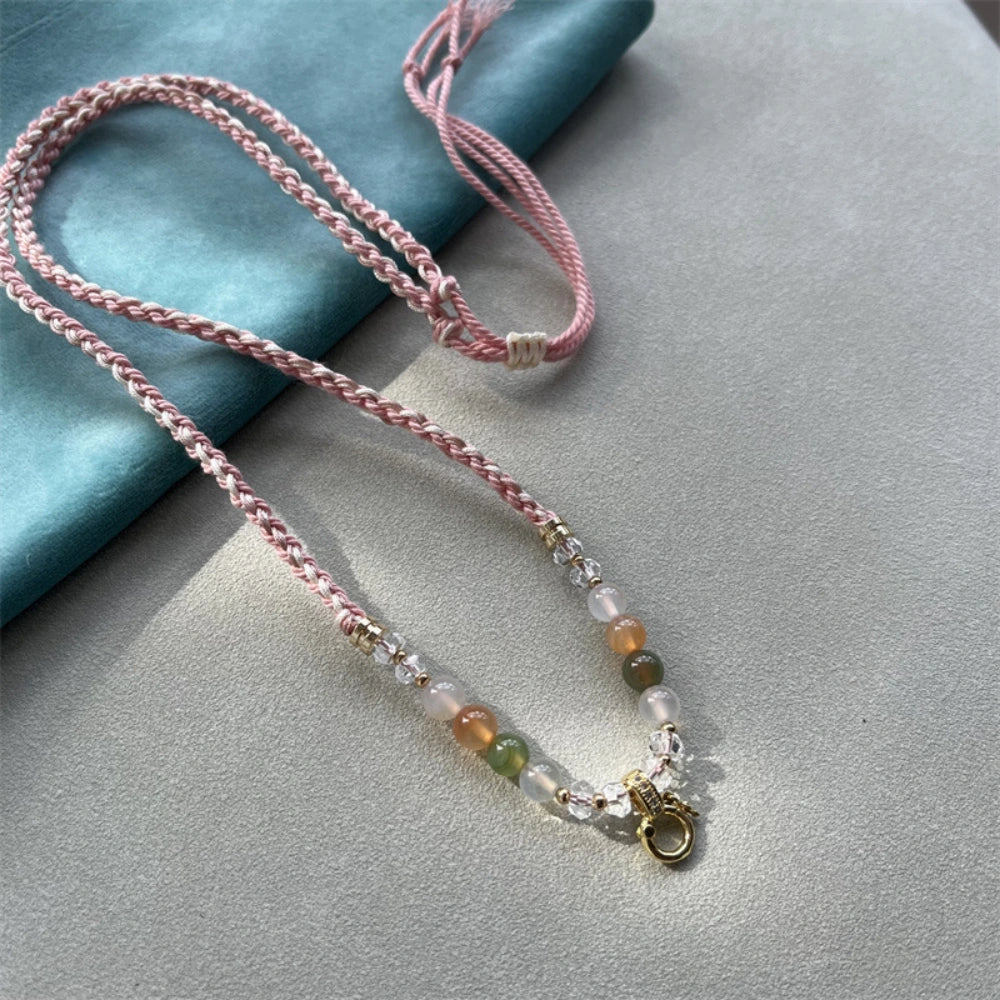 Mulstio Handwoven Yanyuan Agate Healing Crystal Necklace Cord for Women Empowerment