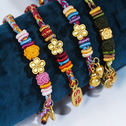 Oriental Knot of Destiny Bracelet - Handcrafted Five-Element Weave with Ancient Gold Charm