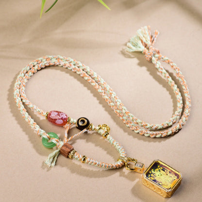 Tibetan Handmade Braided Jade Agate Necklace Cord Nine Tailed Fox Pendant Empowering Amulet