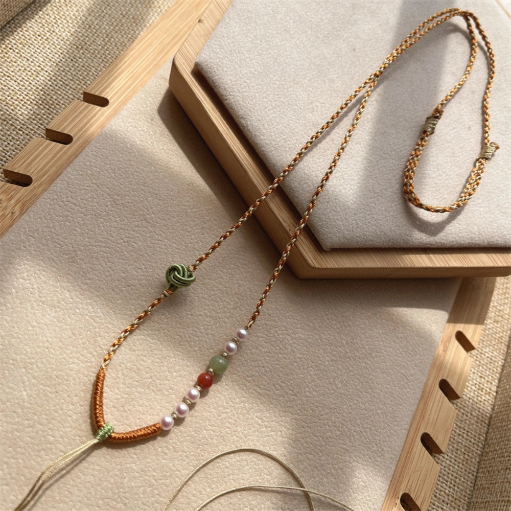 Handmade Jade and Pearl Necklace Cord Spiritual Empowerment Pendant Chain