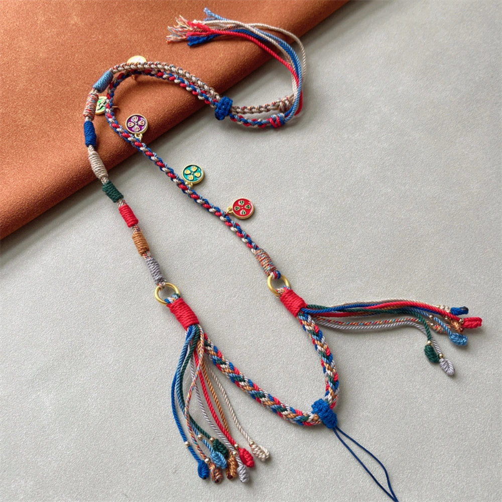 Mulstio Five Wealth Gods Tibetan Woven Necklace Cord Empowering Spiritual Multi Color Amulet Pendant Rope