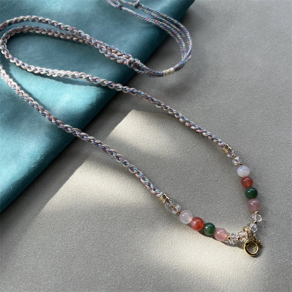 Mulstio Handwoven Yanyuan Agate Healing Crystal Necklace Cord for Women Empowerment