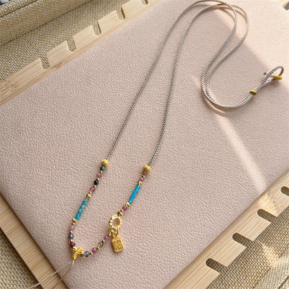 Handmade Woven Necklace Cord with Turquoise and Tourmaline Empowering Amulet String