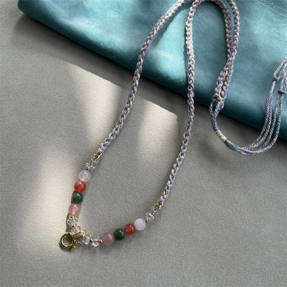 Mulstio Handwoven Yanyuan Agate Healing Crystal Necklace Cord for Women Empowerment