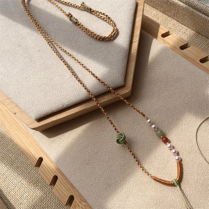 Handmade Jade and Pearl Necklace Cord Spiritual Empowerment Pendant Chain