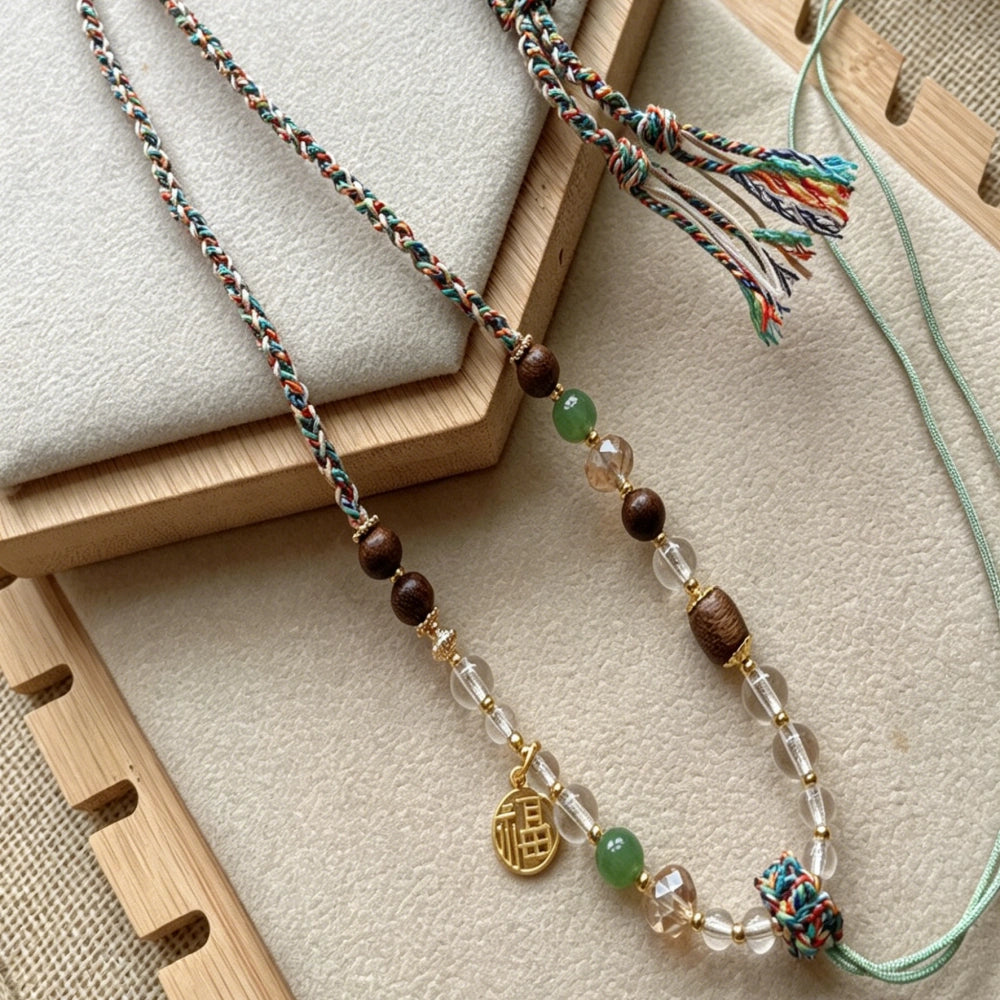 Mulstio Tibetan Hand Woven Pendant Necklace Cord Clear Quartz Crystal Spiritual Empowerment Amulet