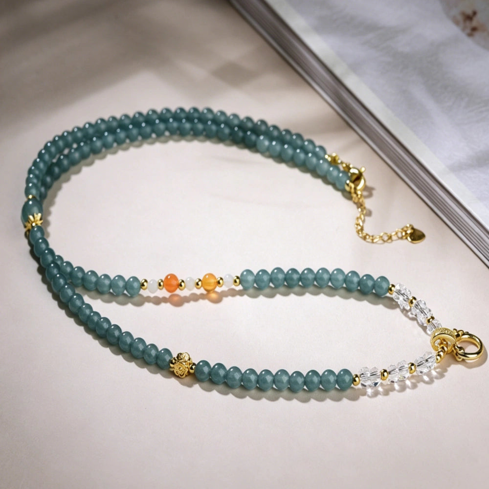 Mulstio Jade Chalcedony Energy Beaded Necklace for Women Wealth Empowerment and Inner Peace