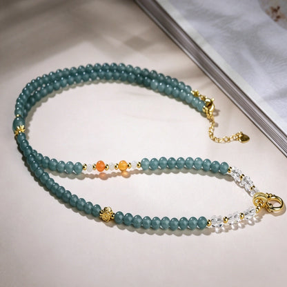 Mulstio Jade Chalcedony Energy Beaded Necklace for Women Wealth Empowerment and Inner Peace