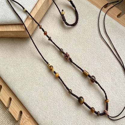 Handcrafted Pendant Cord Necklace Tiger Eye Crystal Manifestation Rope Wealth Empowerment