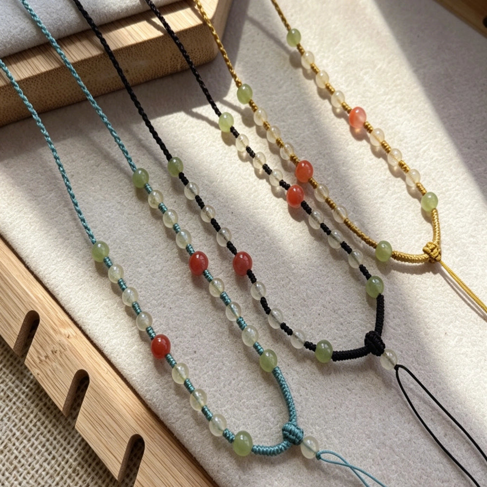 Mulstio Handwoven Crystal Cord Necklace Hetian Jade Rutilated Quartz Empowerment Healing Amulet