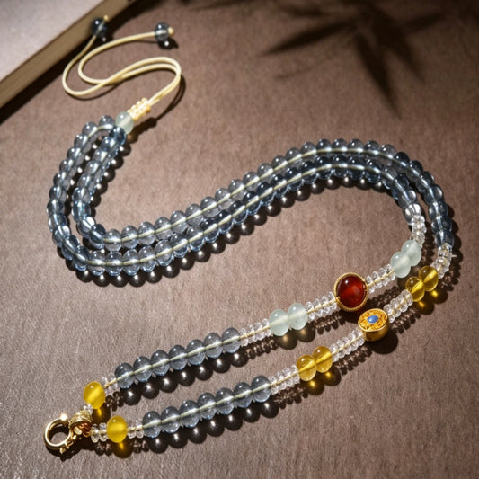 Mulstio Simulated Aquamarine Crystal Necklace Calm Energy Empowerment Bead Chain for Women