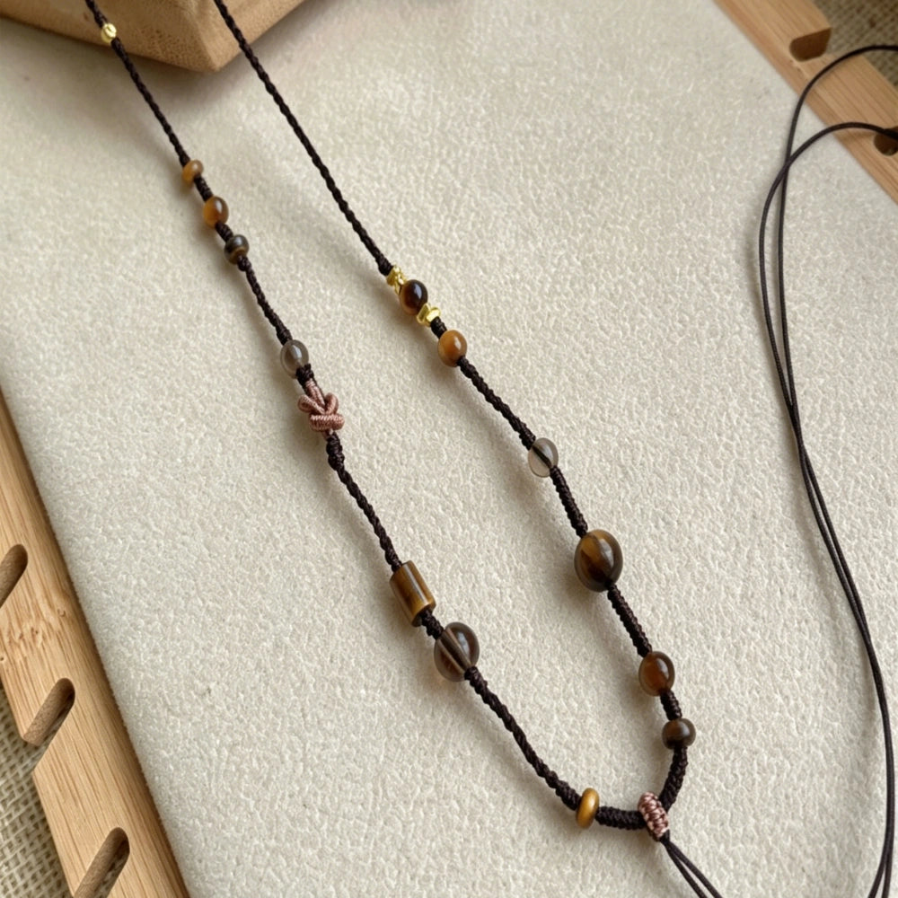 Handcrafted Pendant Cord Necklace Tiger Eye Crystal Manifestation Rope Wealth Empowerment