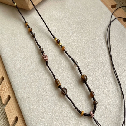 Handcrafted Pendant Cord Necklace Tiger Eye Crystal Manifestation Rope Wealth Empowerment