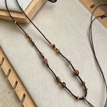 Handcrafted Pendant Cord Necklace Tiger Eye Crystal Manifestation Rope Wealth Empowerment