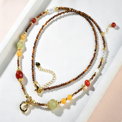 Mulstio Natural Tiger Eye Multi Gemstone Necklace for Women Confidence and Abundance Choker