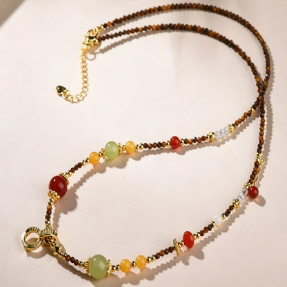 Mulstio Natural Tiger Eye Multi Gemstone Necklace for Women Confidence and Abundance Choker