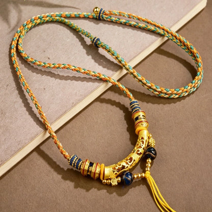 Mulstio Mantra Braided Necklace Cord Six Syllables Amulet Empowering Five Color Spiritual Rope