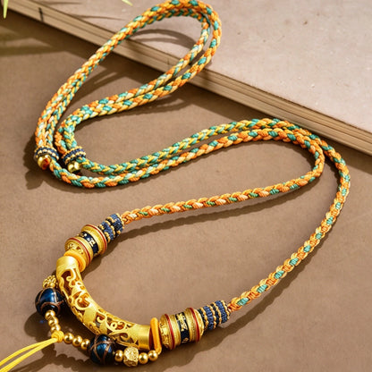 Mulstio Mantra Braided Necklace Cord Six Syllables Amulet Empowering Five Color Spiritual Rope
