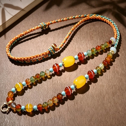 Mulstio Natural Agate Energy Necklace Cord Handcrafted Abundance Crystal Chain For Empowered Women