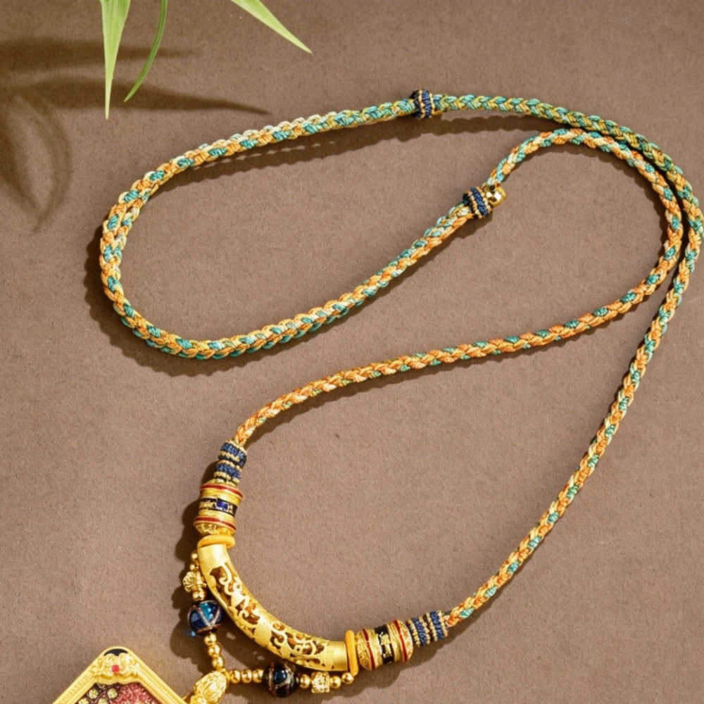 Mulstio Mantra Braided Necklace Cord Six Syllables Amulet Empowering Five Color Spiritual Rope