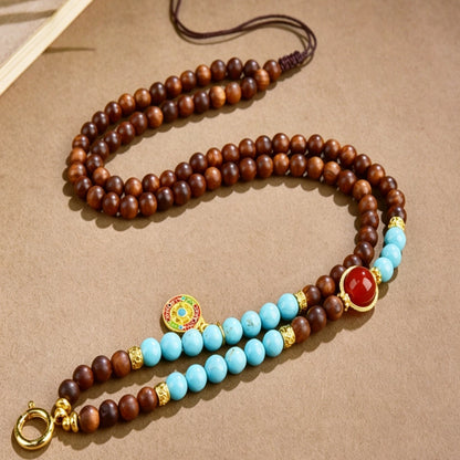 Mulstio Wisdom Mala Mala Bead Necklace Natural Turquoise Pearwood Balance Empowerment Talisman