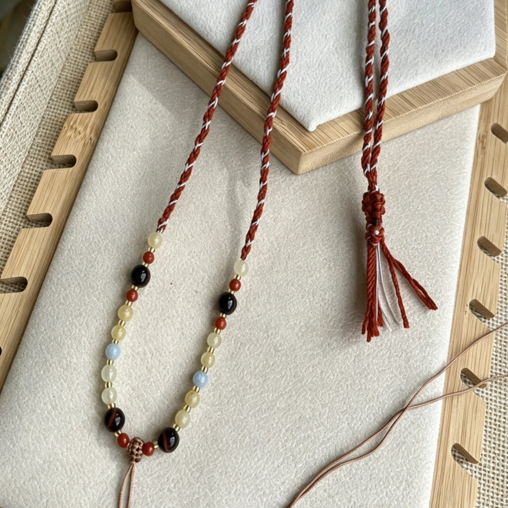 Mulstio Rutilated Quartz Beaded Necklace Hand Woven Spiritual Healing Jewelry for Women Empowering Confidence and Inner Strength
