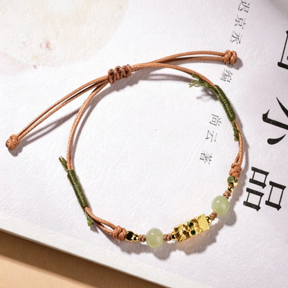Mulstio Handcrafted Jade Cat Charm Braided Bracelet Inner Peace Energy Jewelry for Women