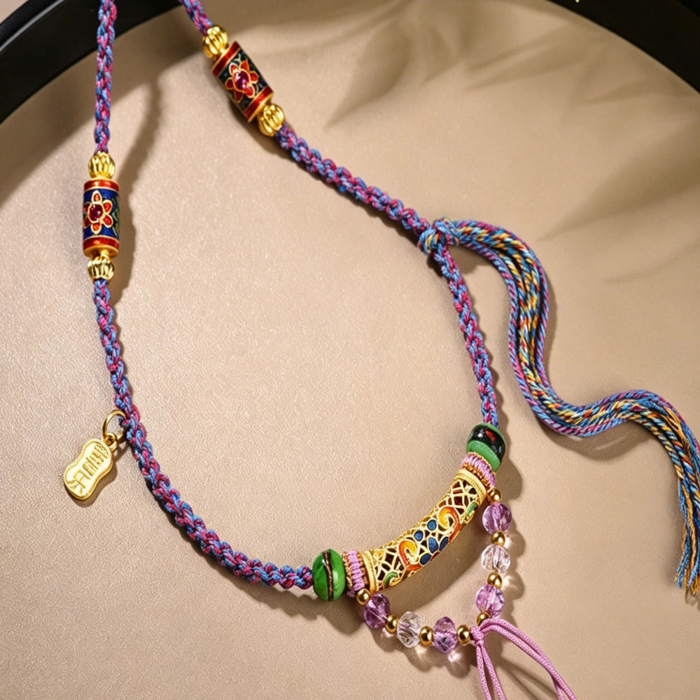 Mulstio Hand Woven Purple Energy Necklace Heritage Cultural Styling Statement Amulet Modern Woman Empowerment Jewelry